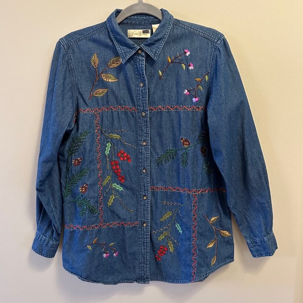 Vintage 90s Embroidered Denim Button-Up Shirt